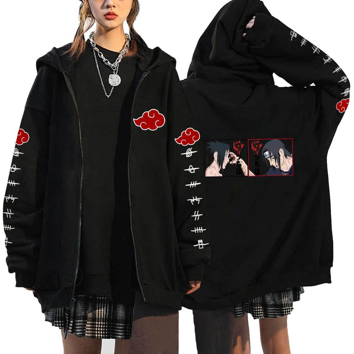 Japanese Anime Naruto Hoodies Men Kawaii Harajuku Manga Graphic Zipper Coats Uchiha Itachi Sasuke Printed Streetwear Sweatshirts Unisex Pullovers Tops M