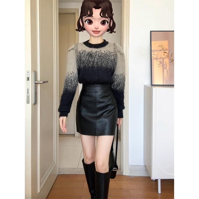 Black High Waist Skirt Hip Wrap Autumn and Winter Women's New Model XL