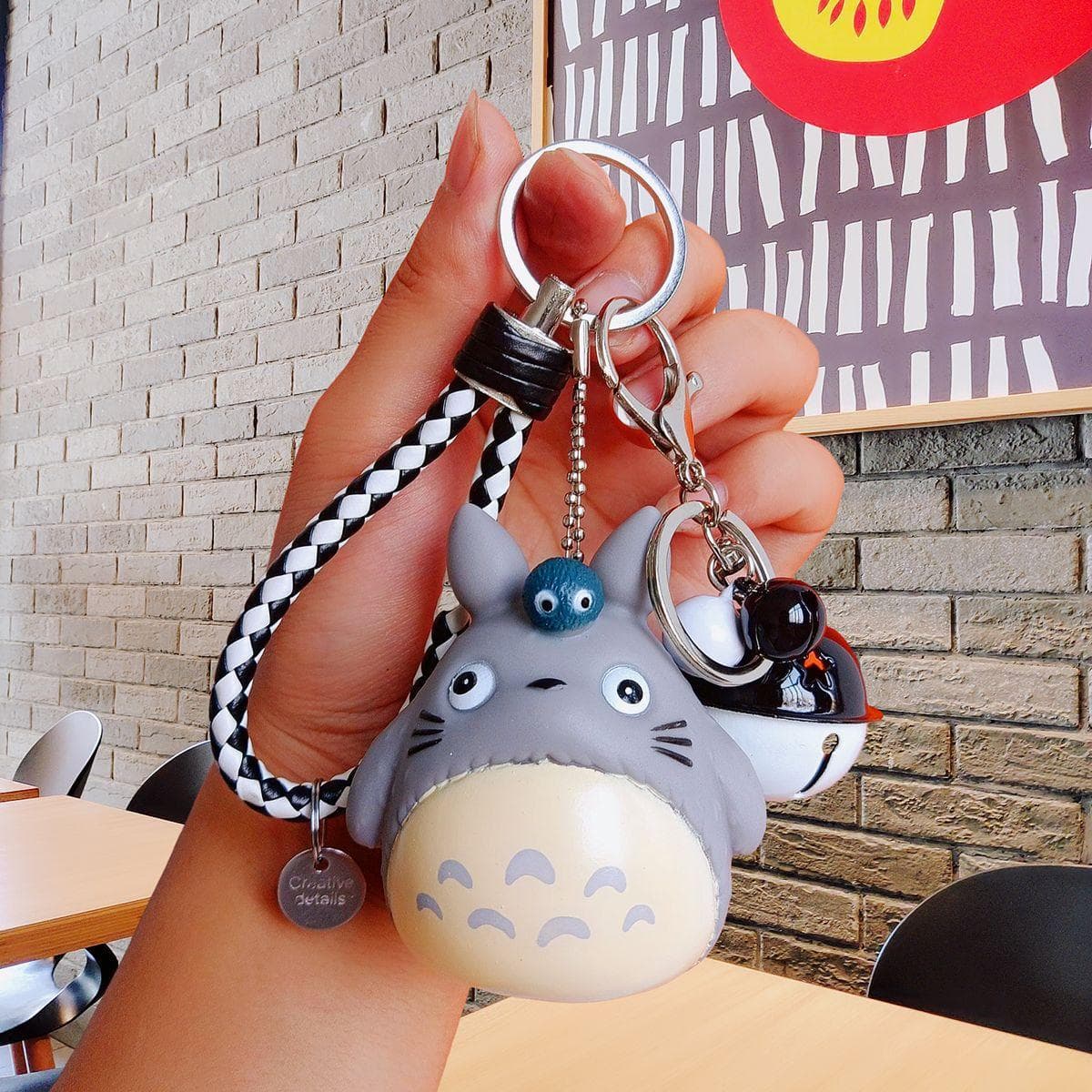 Cute Totoro Animal Keyring Fur Men or Women Keychain Women Trinket Metal Key Chains Car Bag Pendent Charm light gray