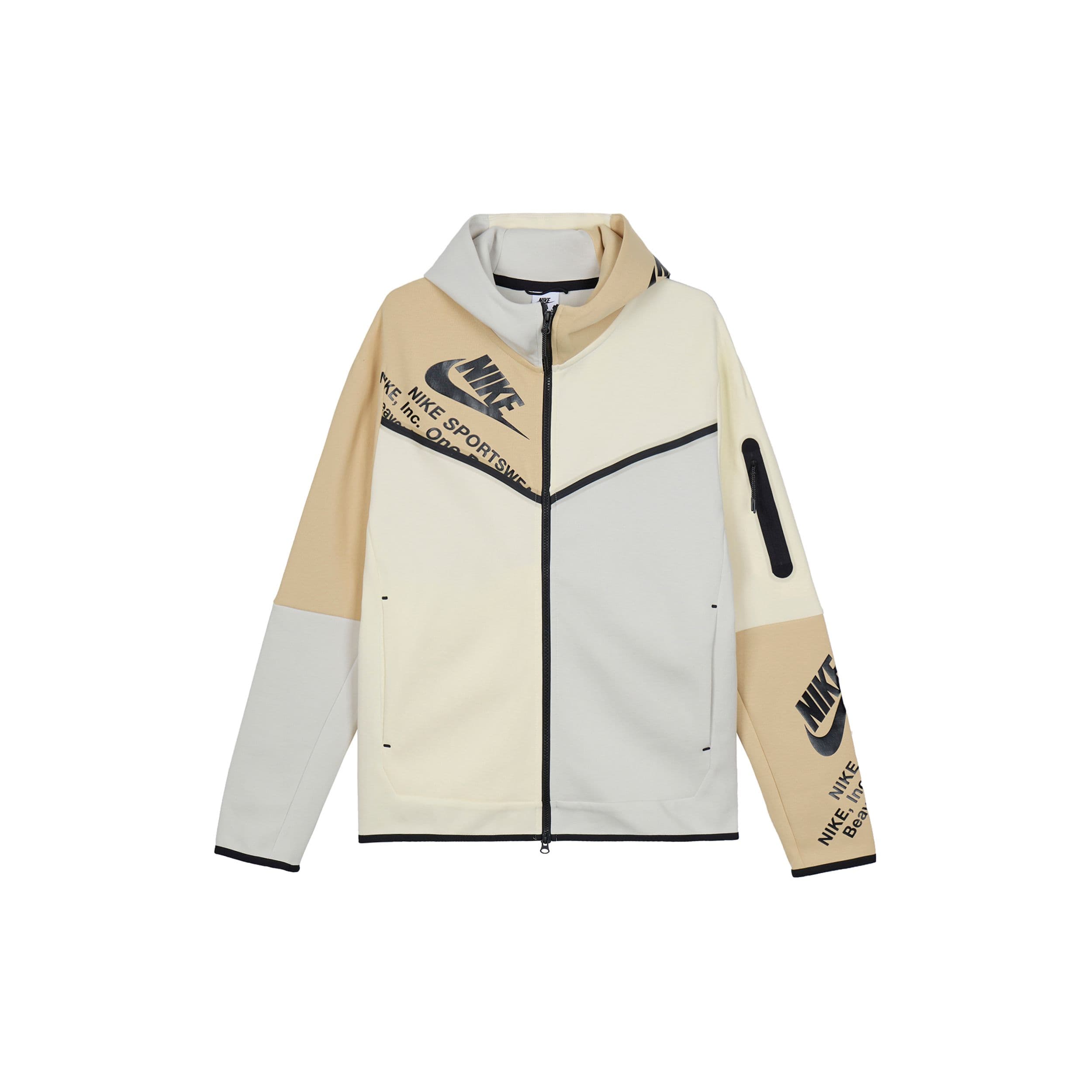 Nike Tech Fleece Print Full-Zip Hoodie Light Bone/Coconut/Sesame/Black Men Streetwear DM6475-072 XL