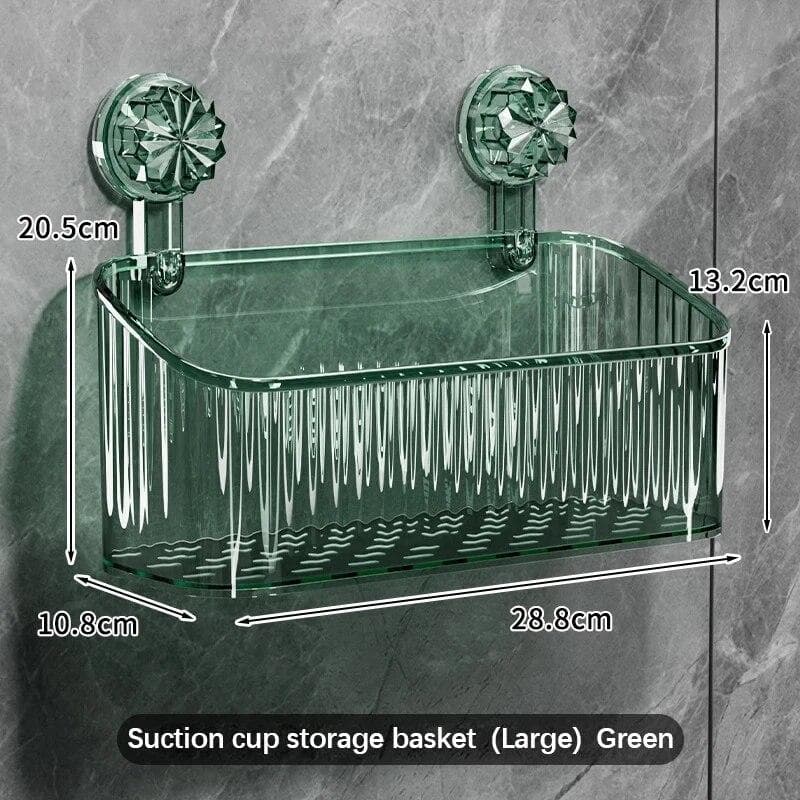 Bathroom Suction Cup Shower Shelves Wall Mounted Storage Rack Draining Basket Holder Punch-Free Organizer Bathroom Accessories green