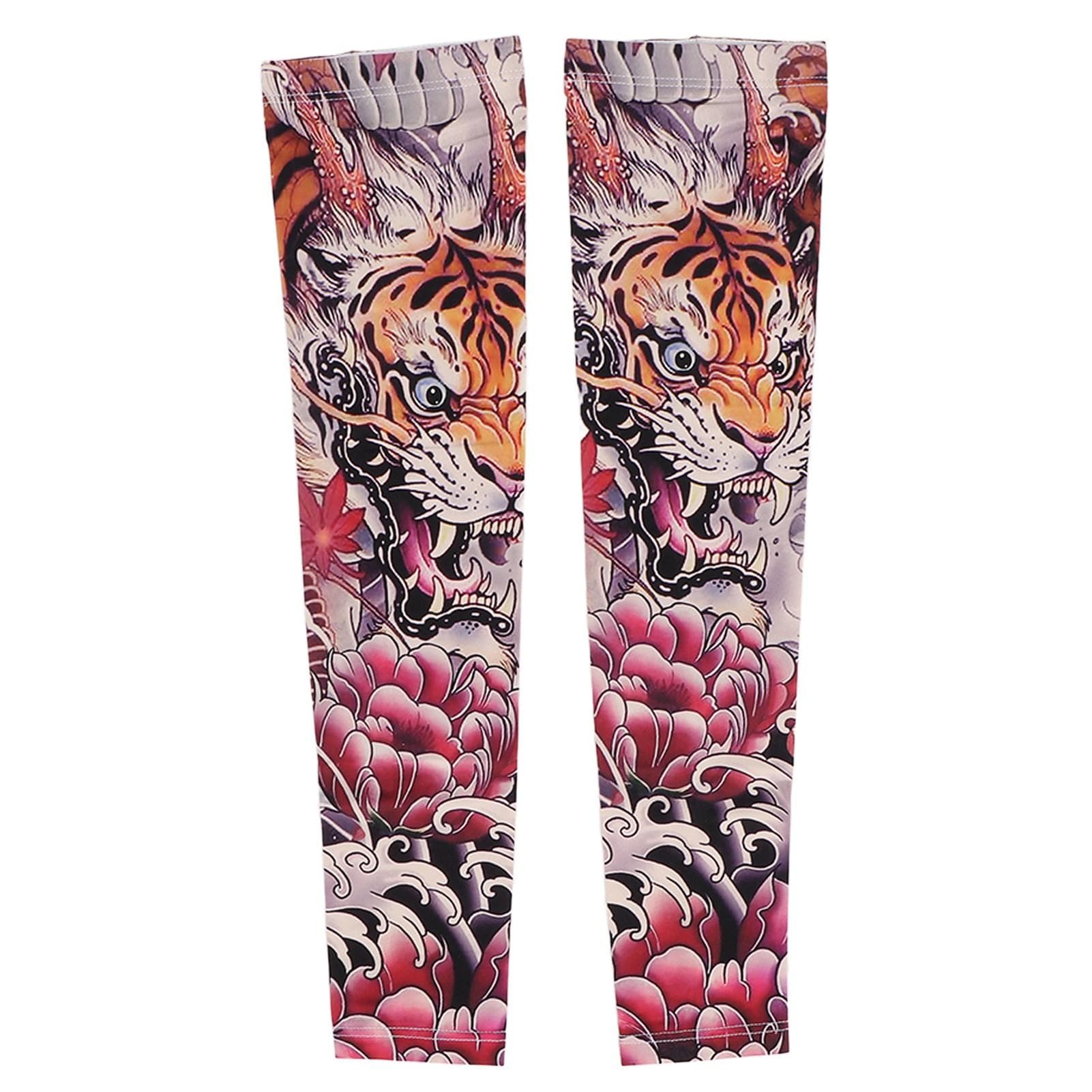 Tattoo Sleeves Seamless Dragon Printed Sun Protection Cover Up Arm Sleeve for Cycling Summer