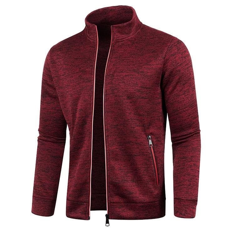 Autumn Winter Men's Zipper Knit Long Sleeves Thin Cashmere Fashion Top Sweater Coat XL wine