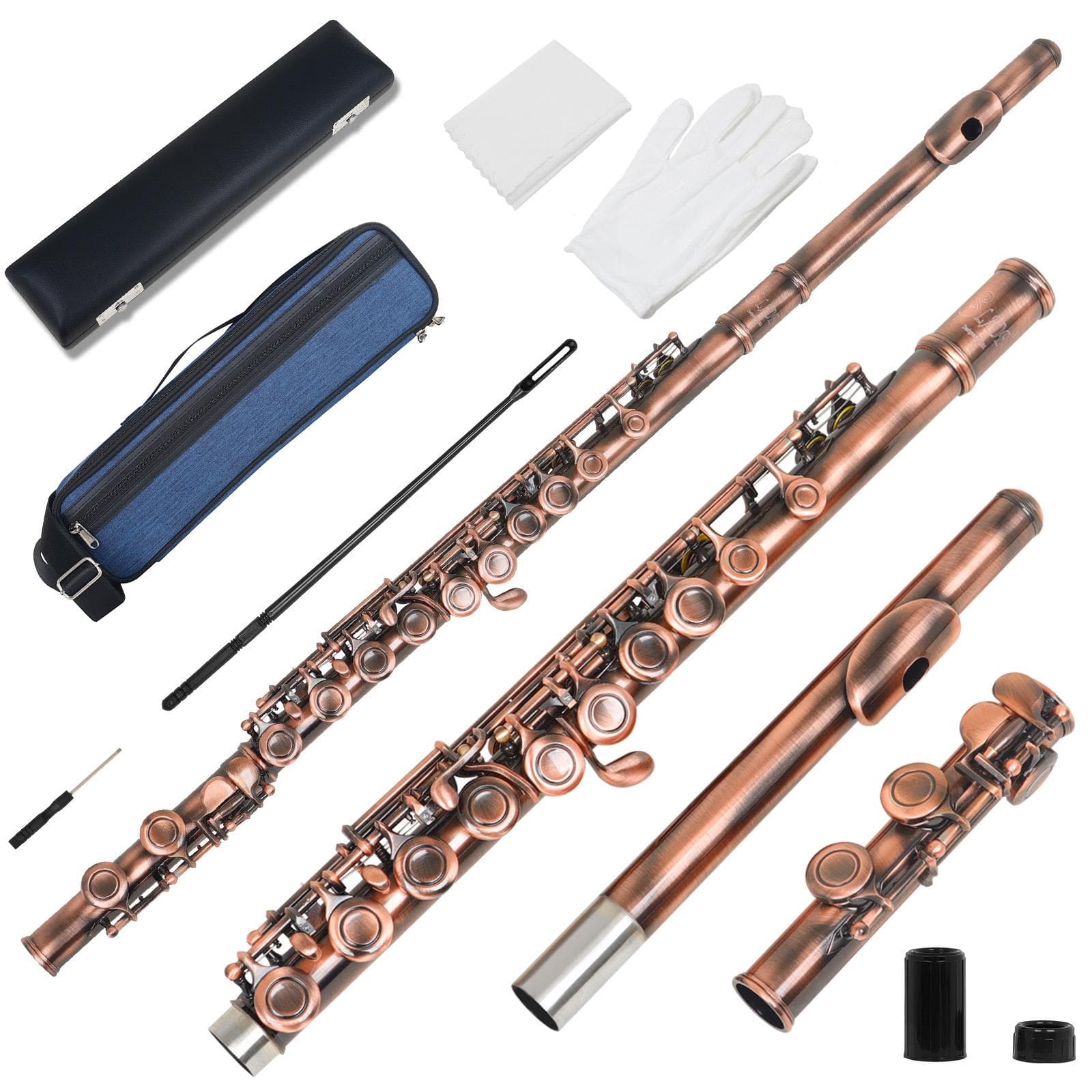 SLADE C-key 16-Hole Flute Set Closed Hole C Flute With Case Cleaning Rod Wiping Cloth and Gloves red