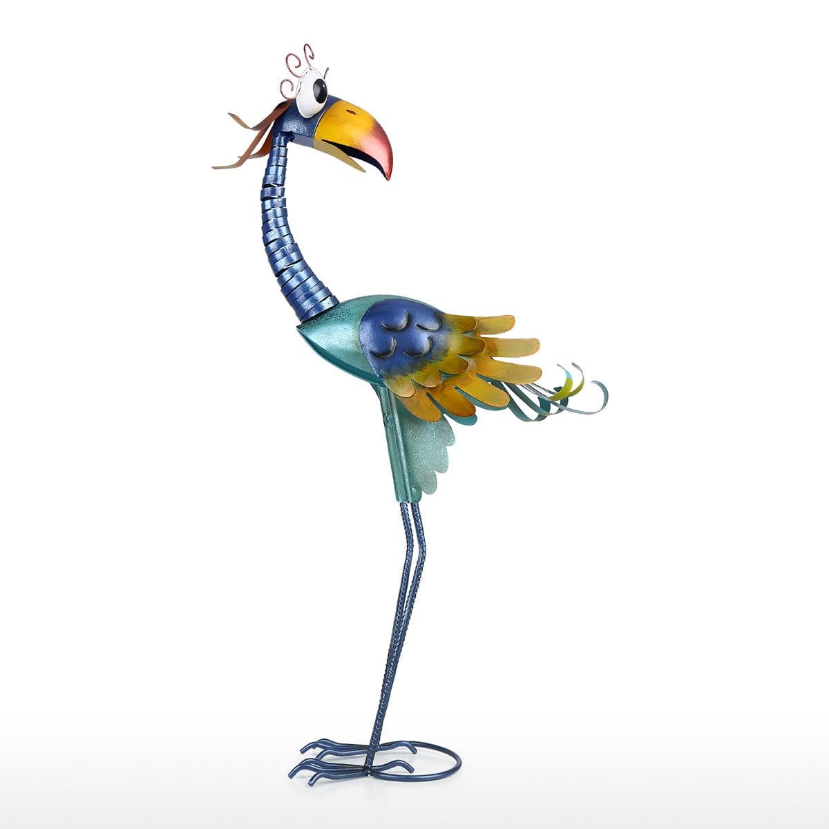 Tooarts 31.2inch Cartoon Toucan Sculpture, Iron Bird Sculpture, Standing Animal Ornament, Artwork green