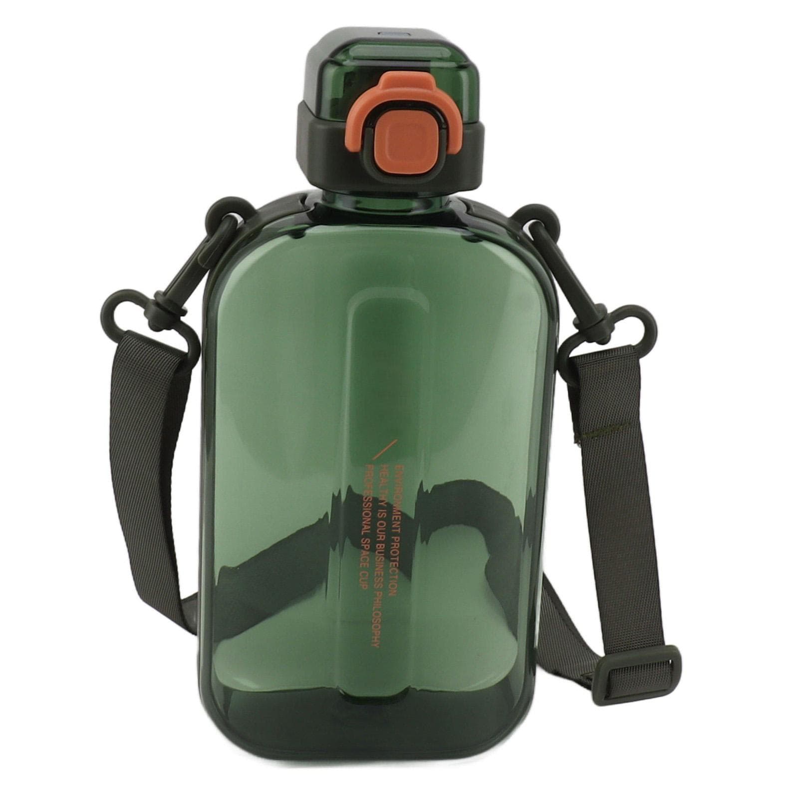 Flat Water Bottle 750ml Slim PC Silicone Leak Proof with Strap Flat Drinking Bottle for Sports L green