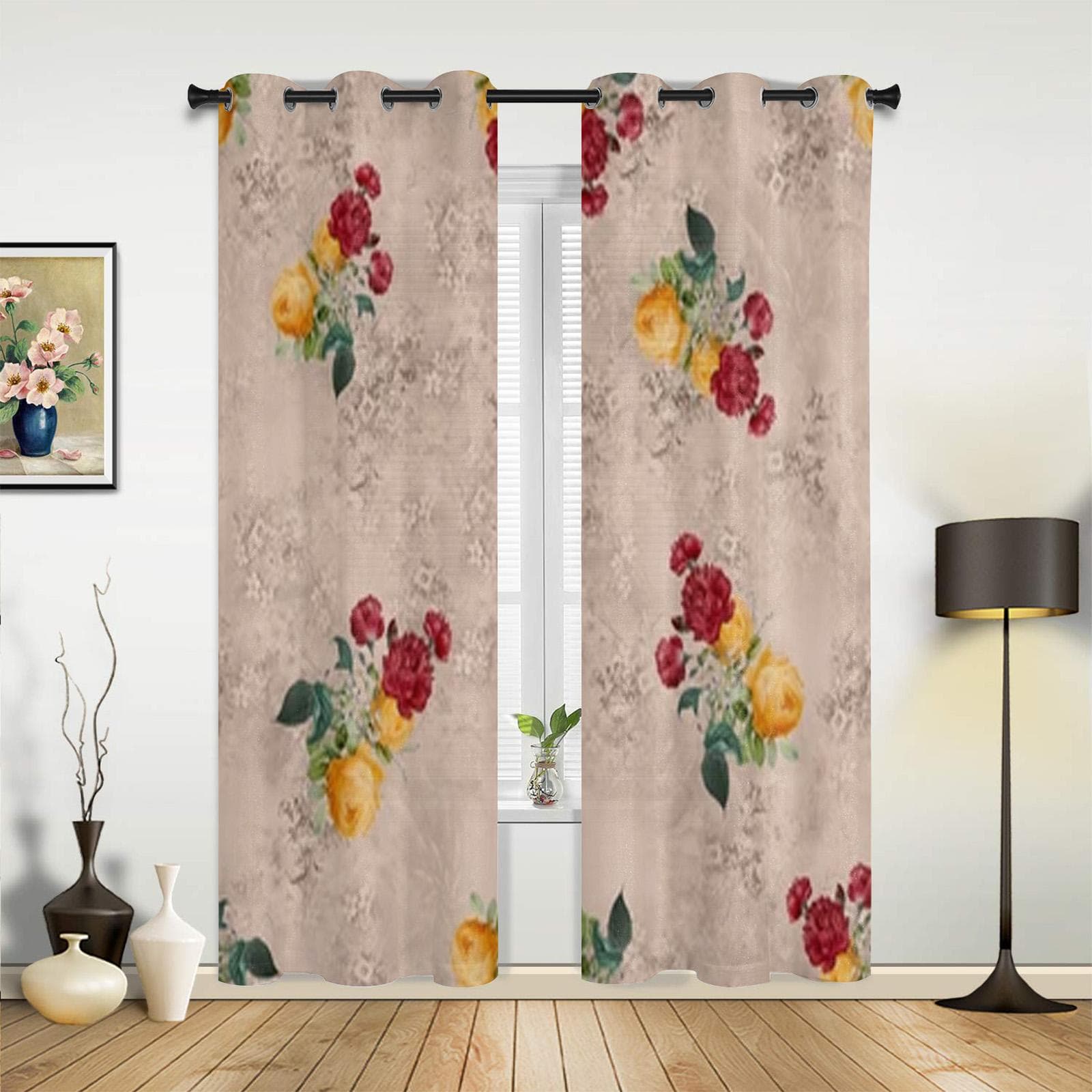 Colorful Flower Watercolor Background Window Curtains For Living Room Luxury Bedroom Decor Drapes Kitchen Window Treatments 135W x 60H(cm) x1