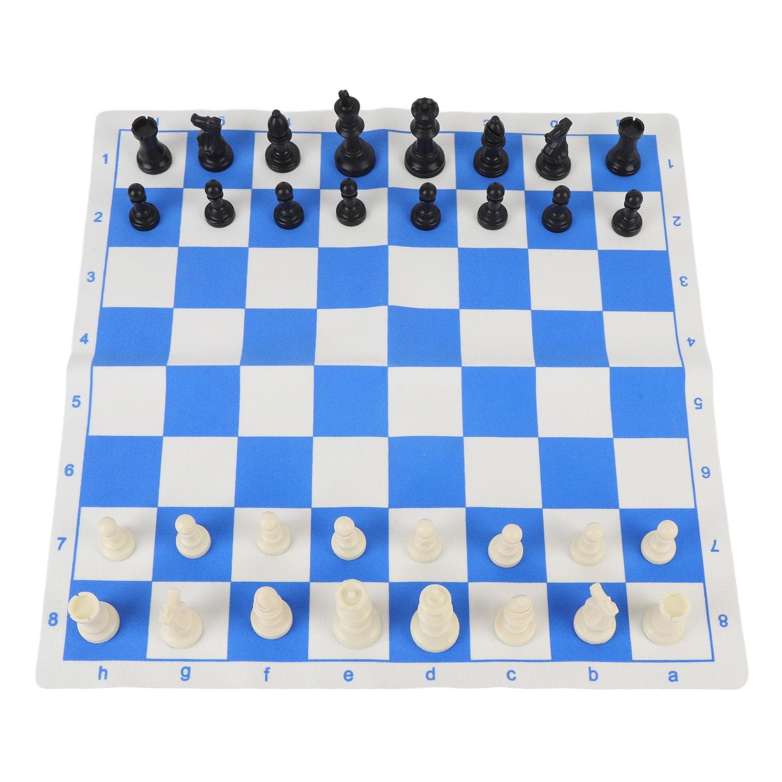 Tabletop Chess Set 75mm Height Artificial PU Velvet 42cm Blue and White Chess Board Game for