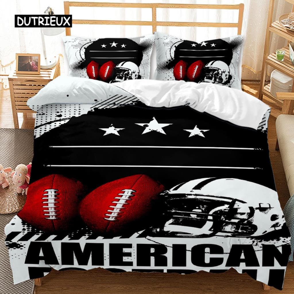 Football Black White Duvet Cover Soccer Goal Soft Bedding Set Polyester Sports Competitive Theme Ball Games For Teens Boy Decor EU single(135x200cm)