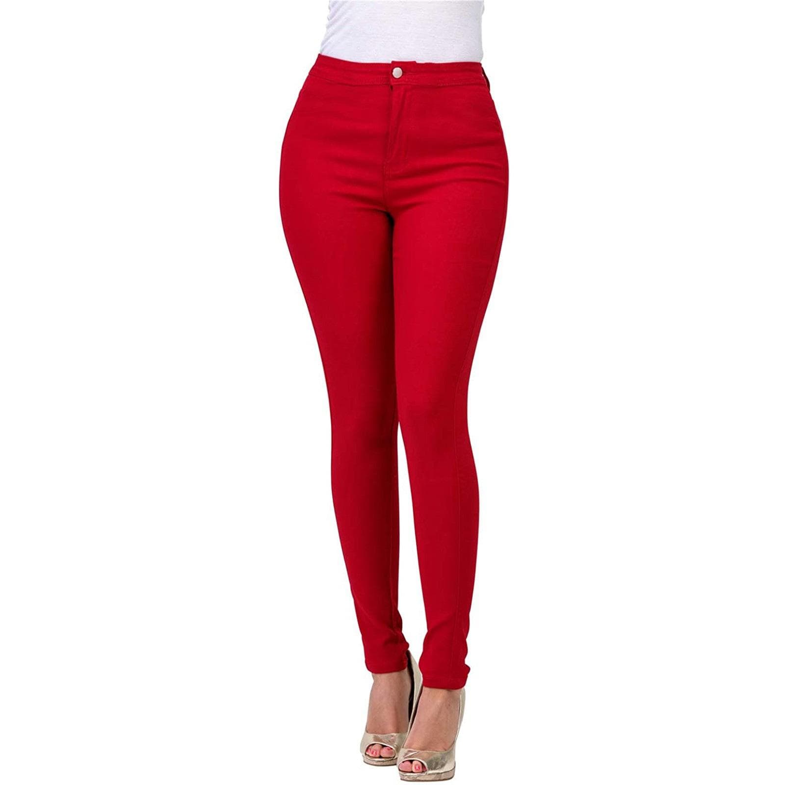 Skinny Jeans for Women Trendy High Waist Slim Fit Comfort Jeggings Jeans Stretchy Denim Pants Work Casual M red