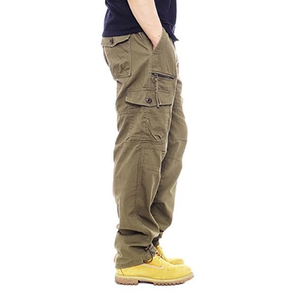 Cotton Overalls Men's Casual Pants Elastic Waist Large Size Multi-pocket Loose Trousers Construction Site Pants XXL tan
