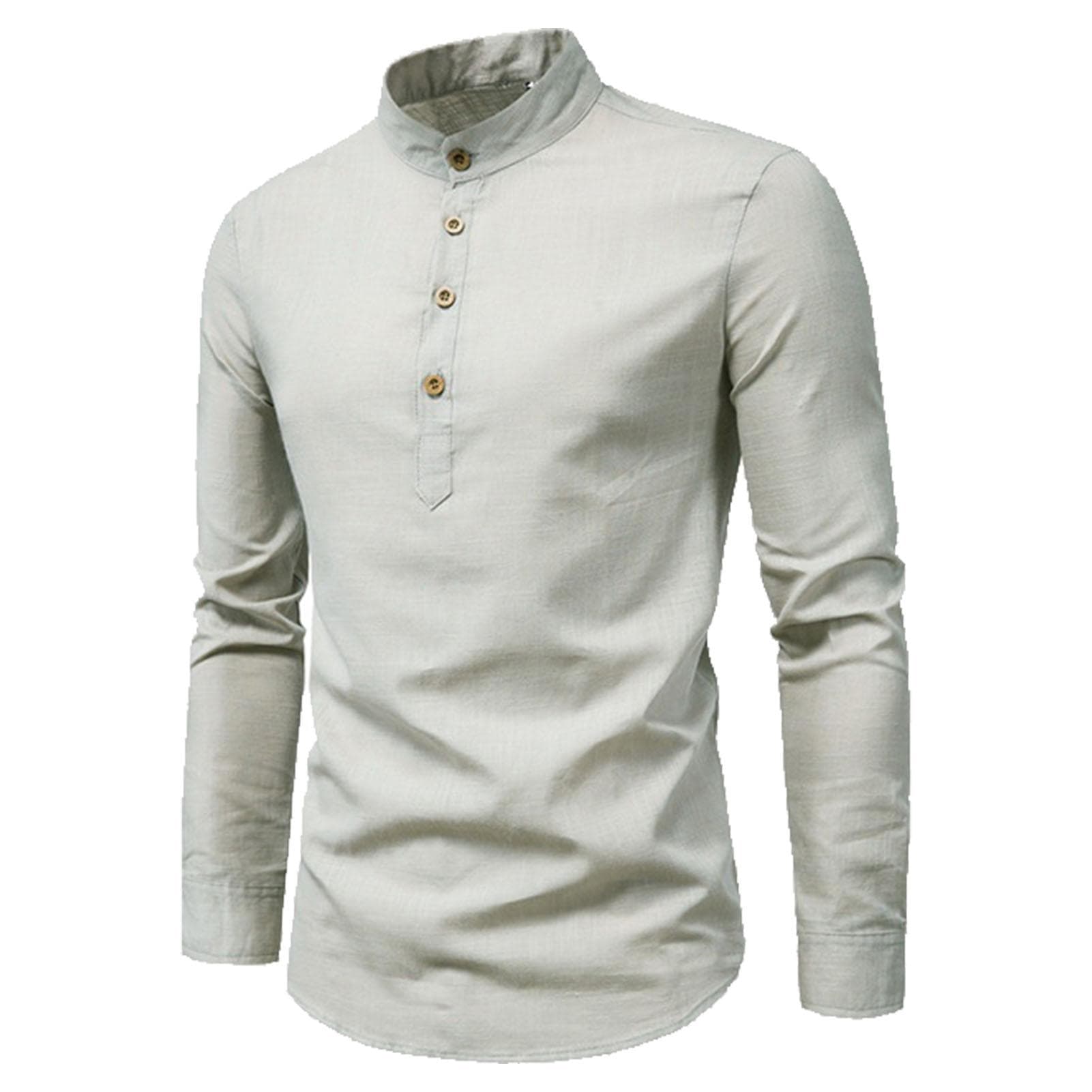 Men Dress Shirt Grey Slim Fit Stand Collar Pure Color Elegant Soft Men Henley Shirt for Business XXL gray