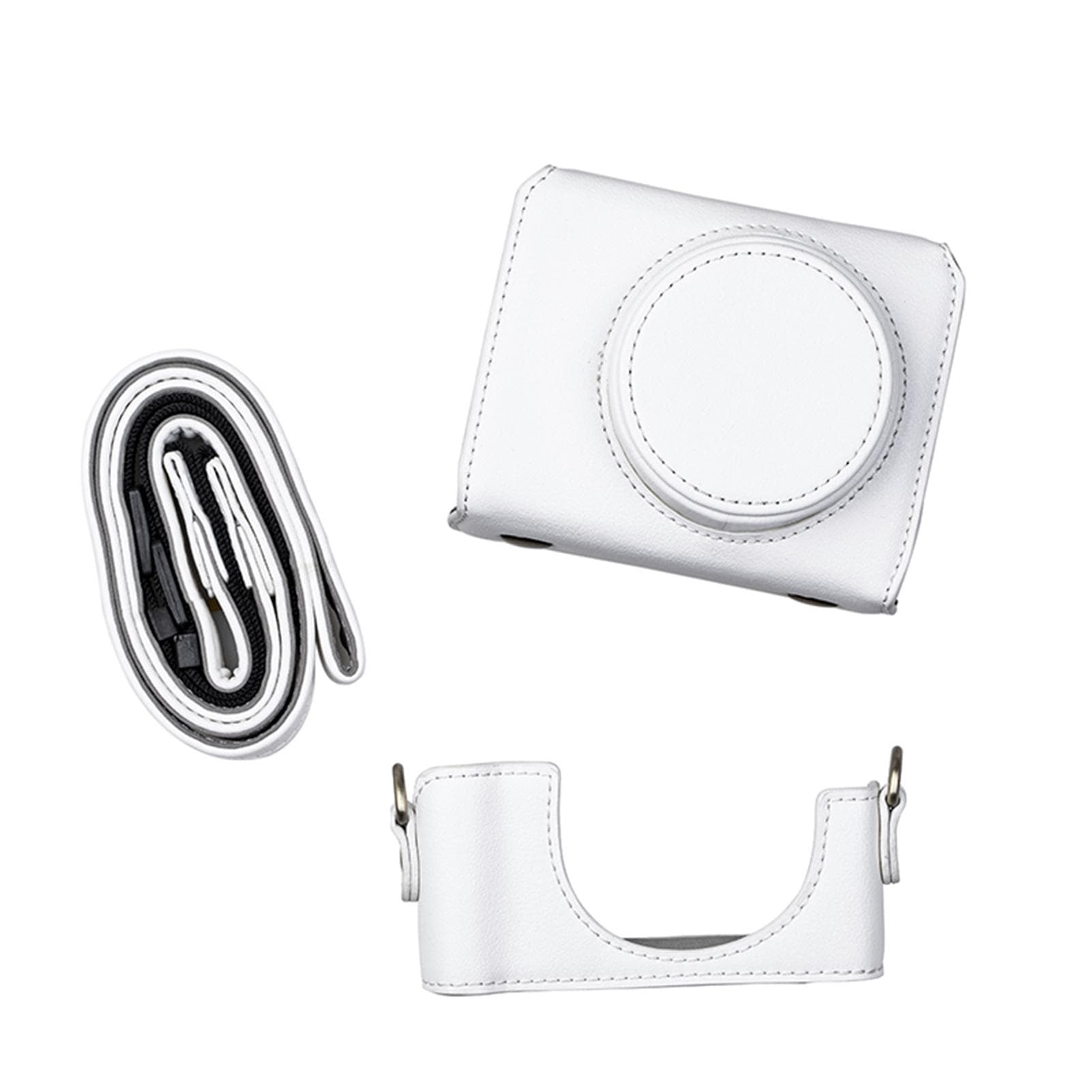 Digital Camera Protective Case PU Leather Camera Storage Bag with Removable Shoulder Strap white