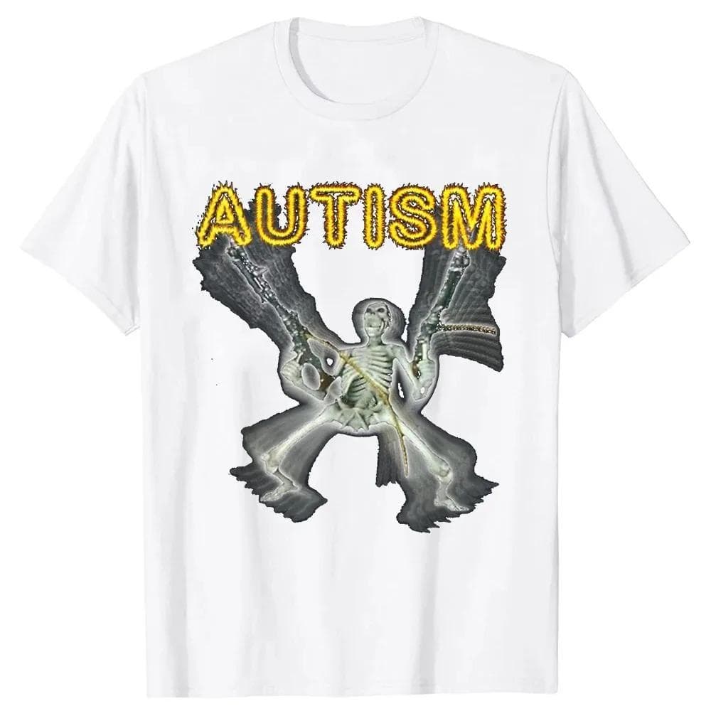 Retro Autism Skeleton Funny Men Women T-Shirt Neurodivergent Autism Awareness Support Graphic Tee Halloween Gifts Men Clothes XL white