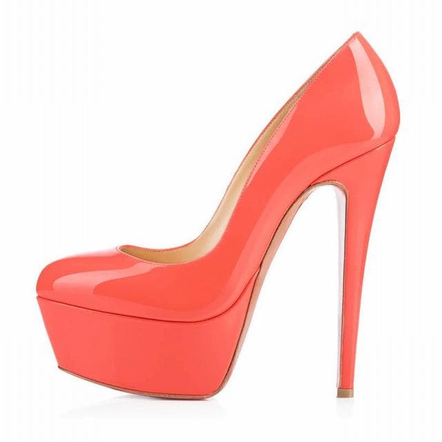LOSLANDIFEN Women Pumps 14cm Super High Heels Platform Shoes Sexy Patent Leather Woman Wedding Party Stilettos Red shoe 41 orange