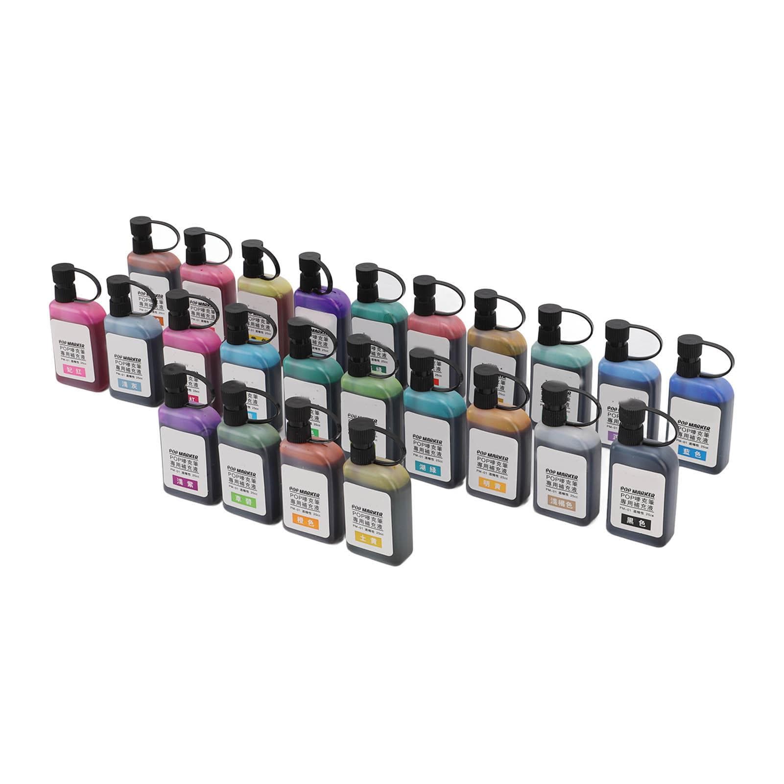 24pcs Refill Inks Colorful Waterproof Marker Replacement Inks Set with Transparent Bottles for