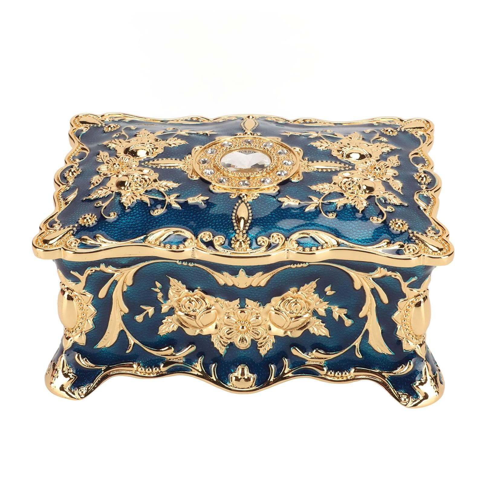 Vintage Jewelry Box European Style Exquisite Velvet Liner Zinc Alloy Trinket Organizer for blue