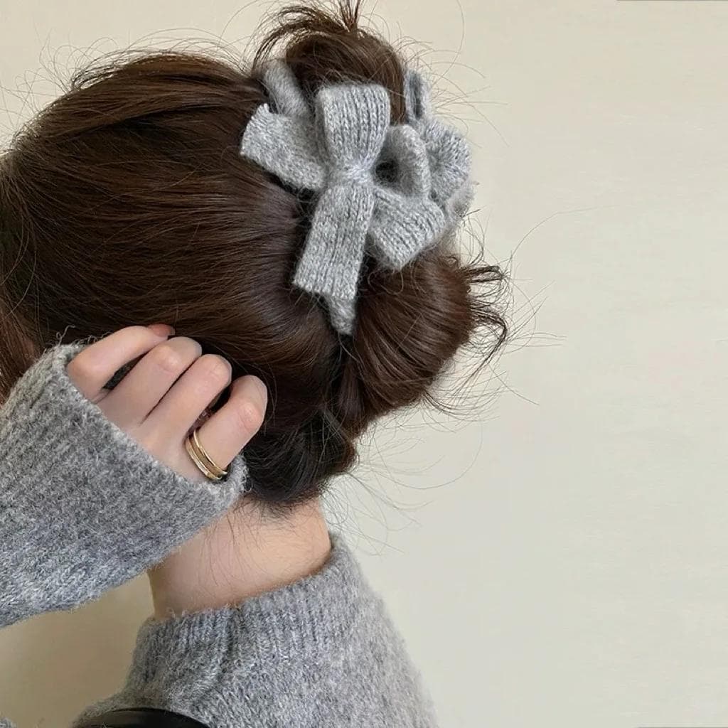 Autumn/Winter Plush Bow Grip Wool Claw Clip Accessories Women's Hair Accessories grey