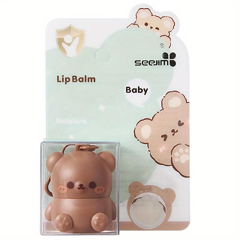 Cute Little Bear Lip Balm For Kids Moisturizing Anti-dry Anti Crack Mini Lip Balm With Keychain Decorations Lip Care apple