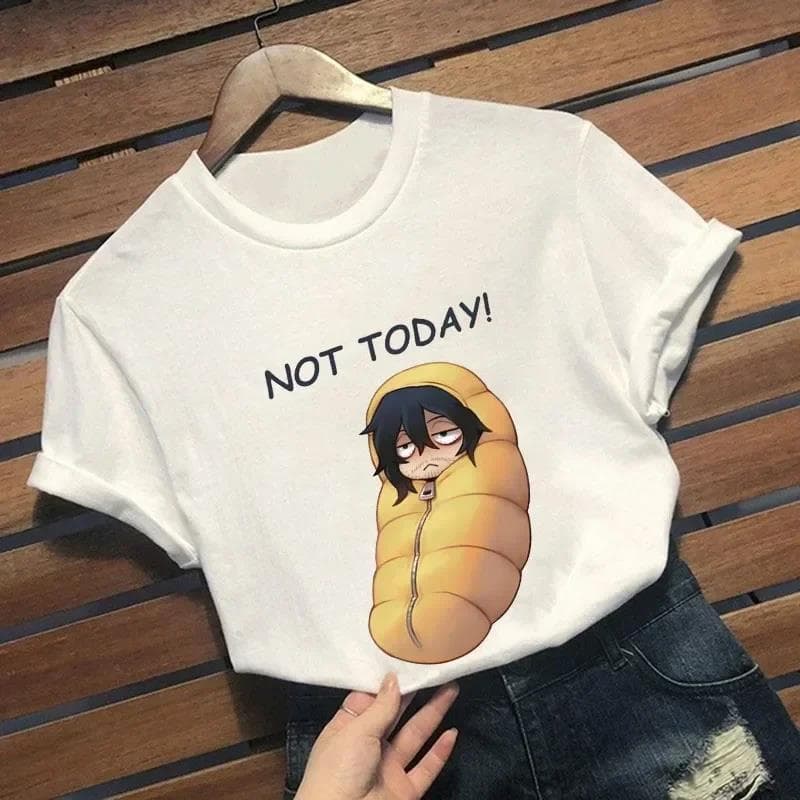 Not Today's Shota Aizawa Rubber Head My Hero Academic Print Casual Loose Round Neck Pure Cotton Short Sleeved Shirt T-Shirts Women’s S