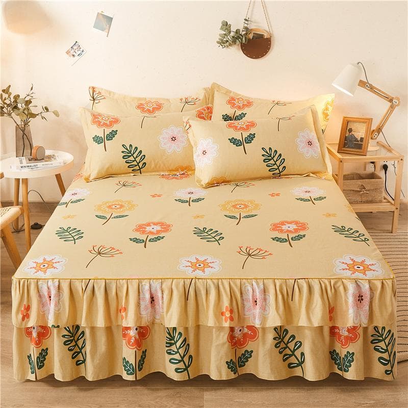 Double Lace Bed Skirt colcha de cama queen Plant Printed Bed Cover Single/Queen/King Size Bed Sheet Skirt(Pillowcase need order) Single 120x200cm 1pc