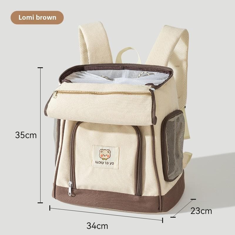 Cute Cartoon Cat Front and Rear Double Backpack Dog Going Out Four Seasons Breathable Cat Bag Chest Bag Pet Backpack Brown