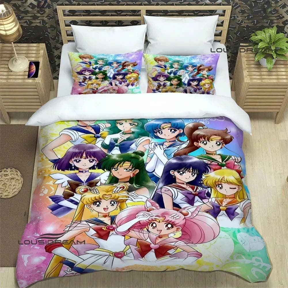 Cartoon S-Sailor Moon Bedding Sets exquisite bed supplies set duvet cover bed comforter set bedding set luxury birthday gift AU King(245x210cm)