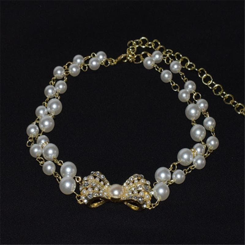 Fashion Pearl Bowknot Pendant Necklace for Women Bow Rhinestone Temperament Necklace Girl Wedding Party Jewelry Gift gold