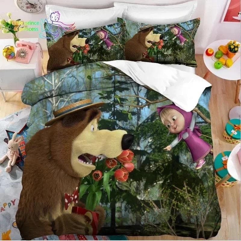 3D Print Anime bear Bedding Set,Duvet Cover Comforter Bed Set Quilt Cover Pillowcase,King Queen Twin Size Boys Girls Adultse 200x230cm 3pcs