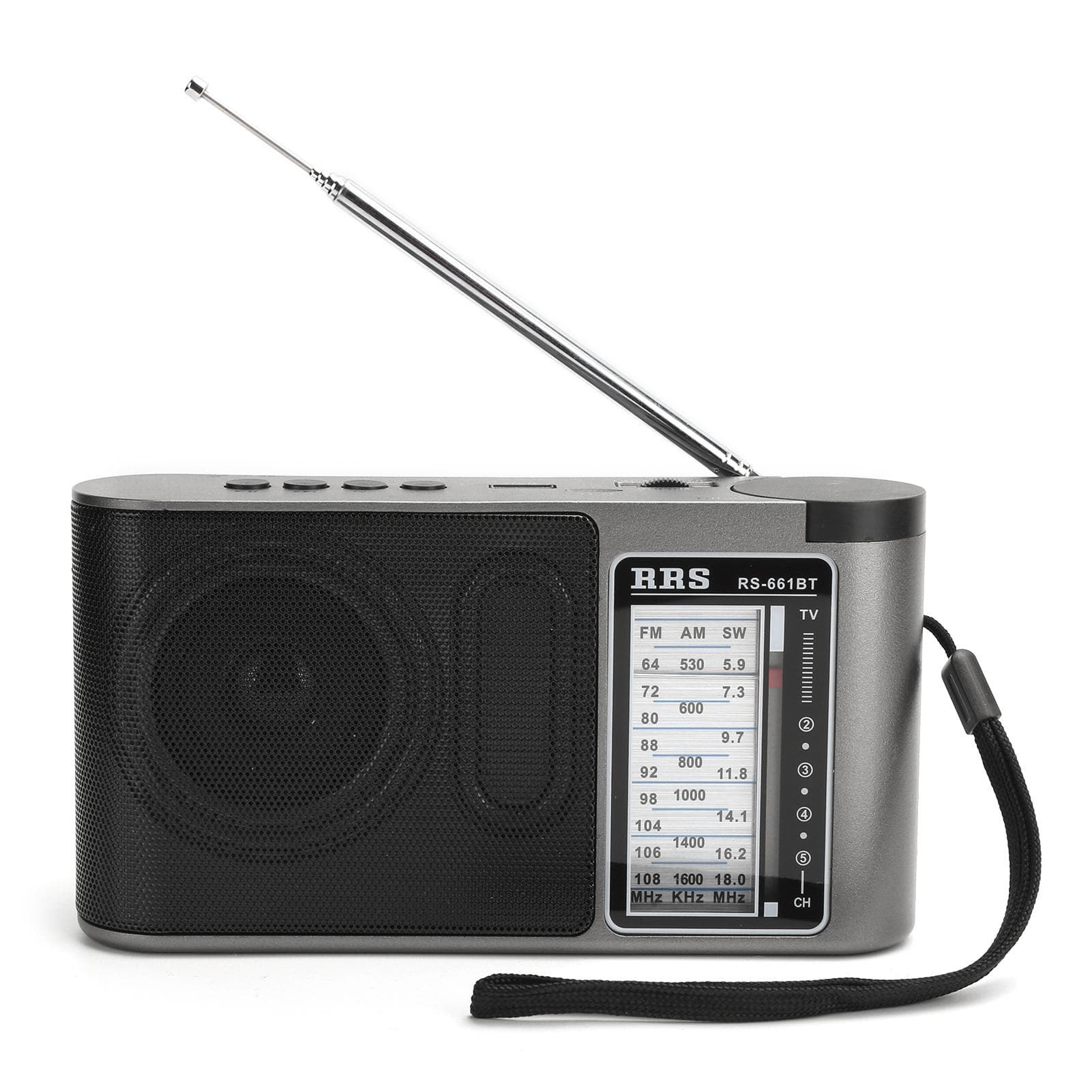 Bluetooth 4.0 Radio Receiver Portable MultiBand Manual Setting with Telescopic Antenna(Gray ) gray