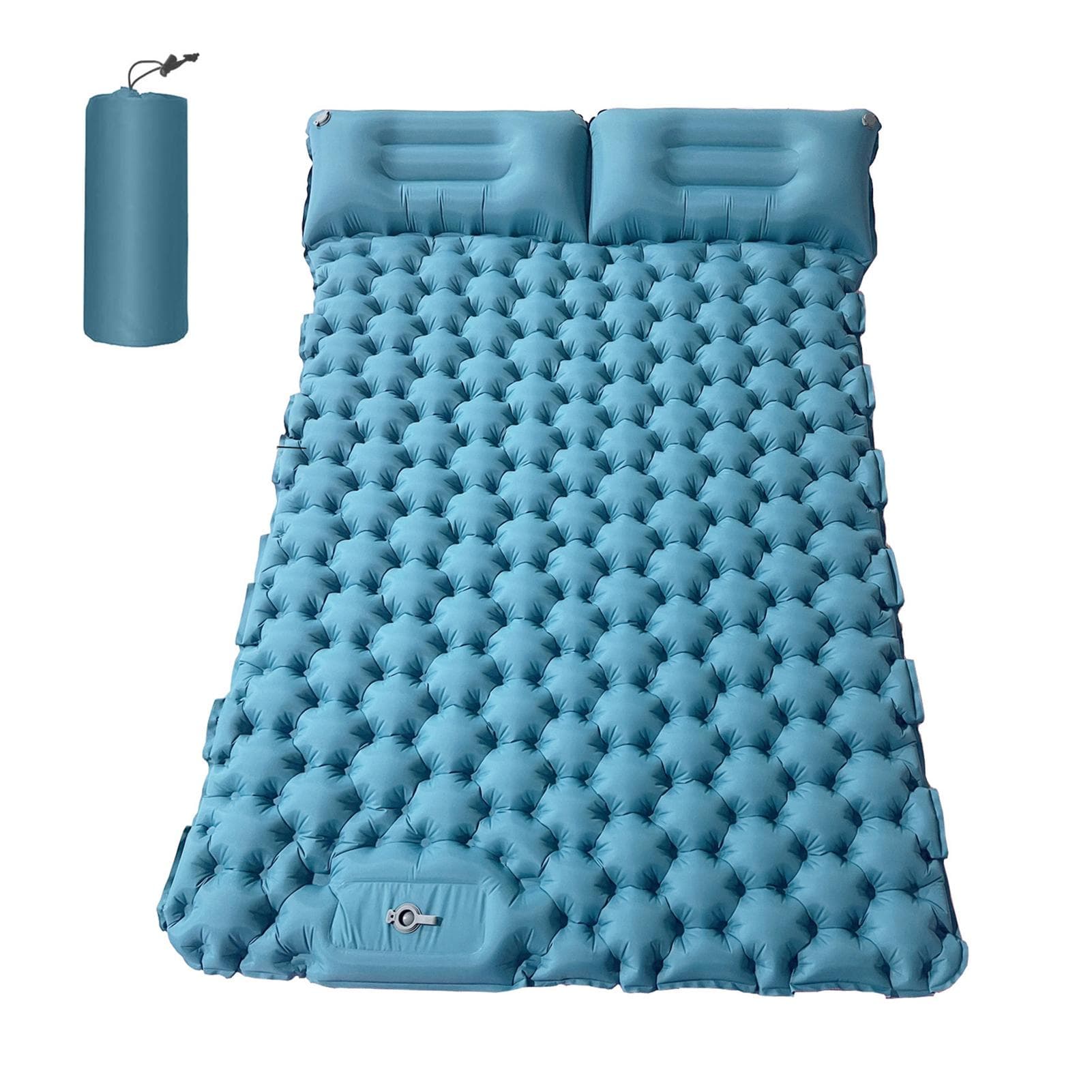 2 Person Camping Mat with Air Pillow Portable Air Mattress Waterproof Backpacking Sleeping Pad light blue
