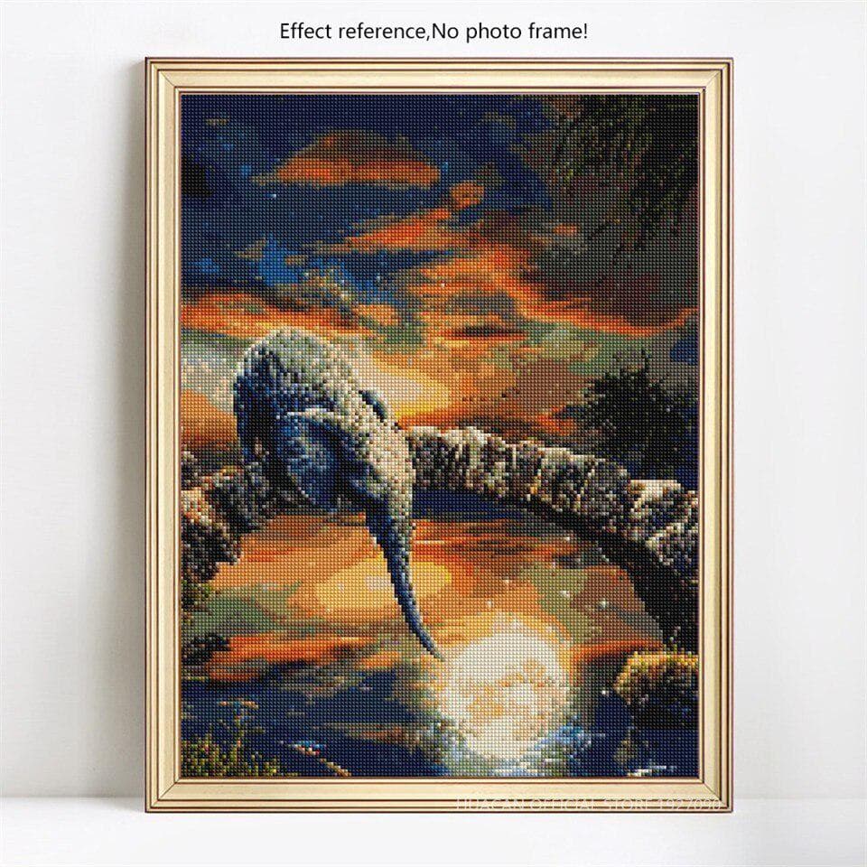 Diamond Painting Full Drill Round Elephant Cross Stitch Mosaic Animal 5D DIY Diamond Embroidery 20X30CM