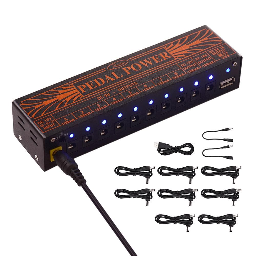 Rowin Compact Size Guitar Effect Power Supply Station 10 Isolated DC EU Plug black