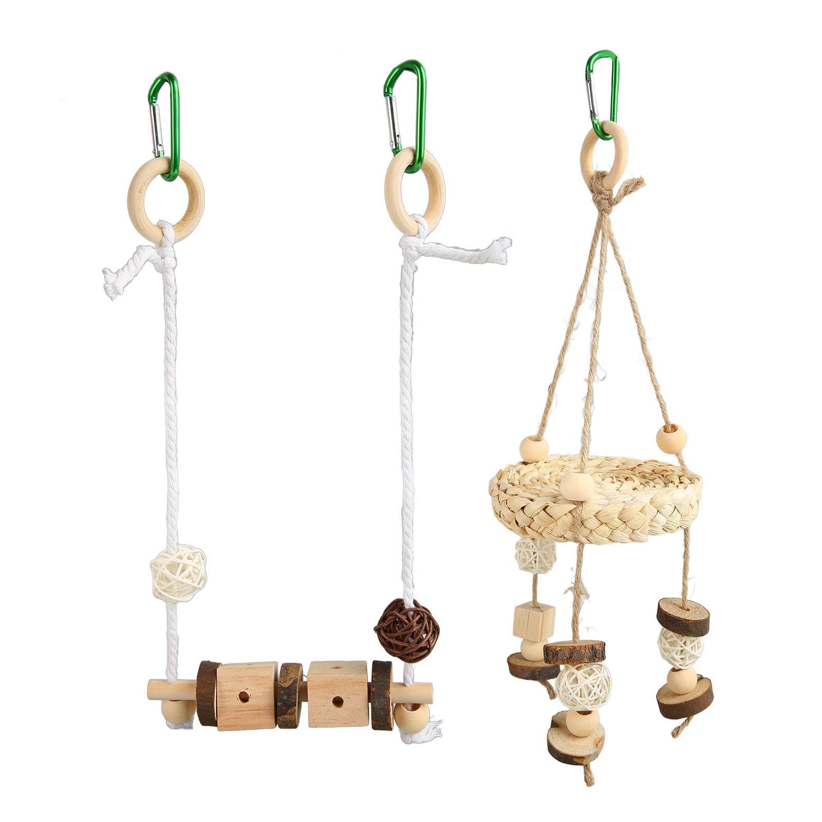 Parrot Swing Hanging Toy Funny Logs Rattan Balls Cotton Rope Bird Corn Husk Swing Toy for Finch