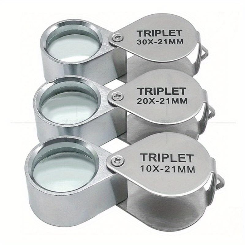 10x20x 30x Jewelry Magnifying Glass Pocket Folding Loupe Magnifier Mini Diamond Lupa Lens Triplet Eye Glass Tool Reading Glasses 20X silver