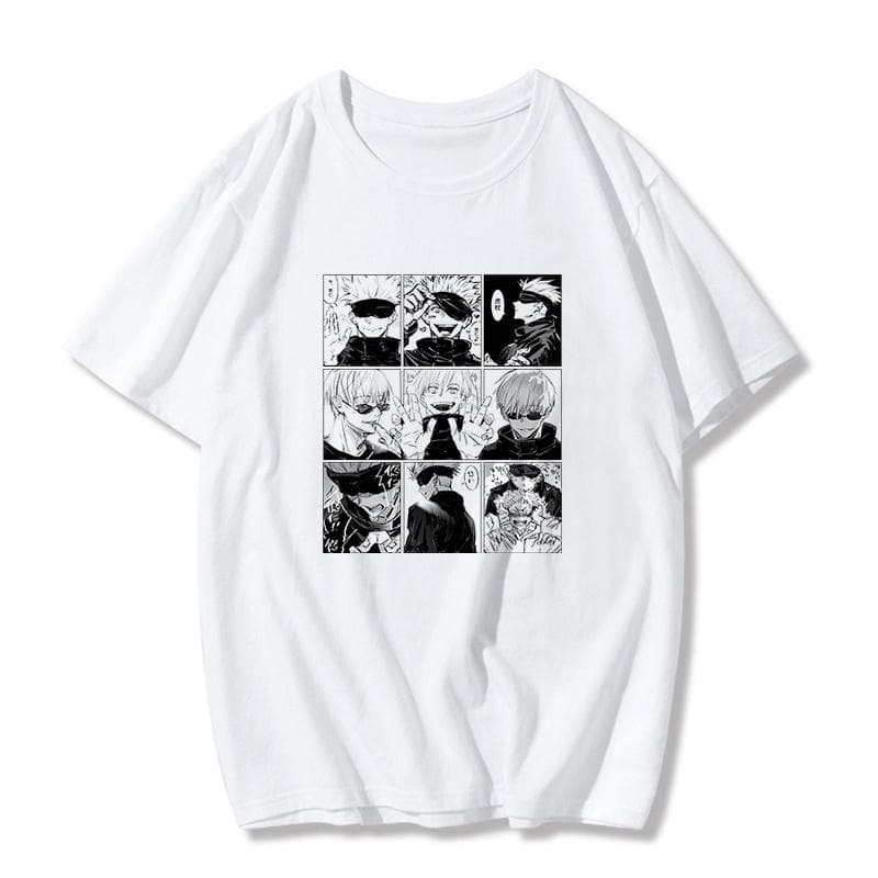 Anime Jujutsu Kaisen T-shirt Japanese Figure Ulzzang Fun Cartoon Gojo Satoru&Yuji Itadori Print Loose Chic Harajuku Punk Women T-shirt XL white