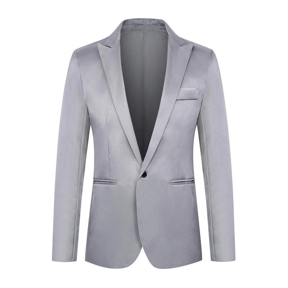 Daily Wear Suit Jacket for Men Elegant Men's Slim Fit Business for Wedding Evening Party Single Button Suit Coat with Pockets M grey