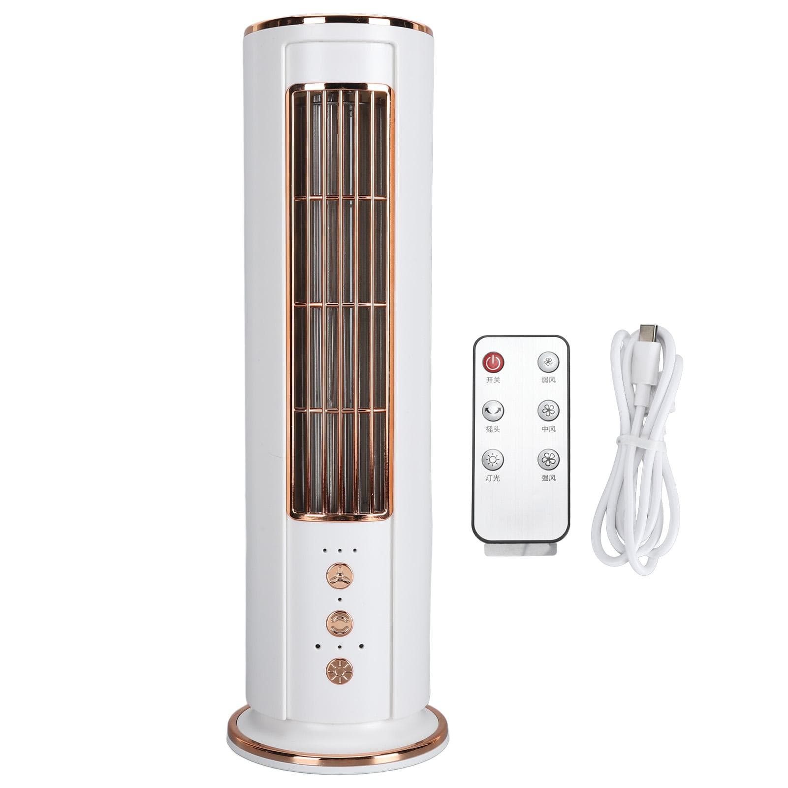 Desktop Bladeless Fan 3 Speed Wind Tower Shaped USB Rechargeable Fan with Remote Control for Summer