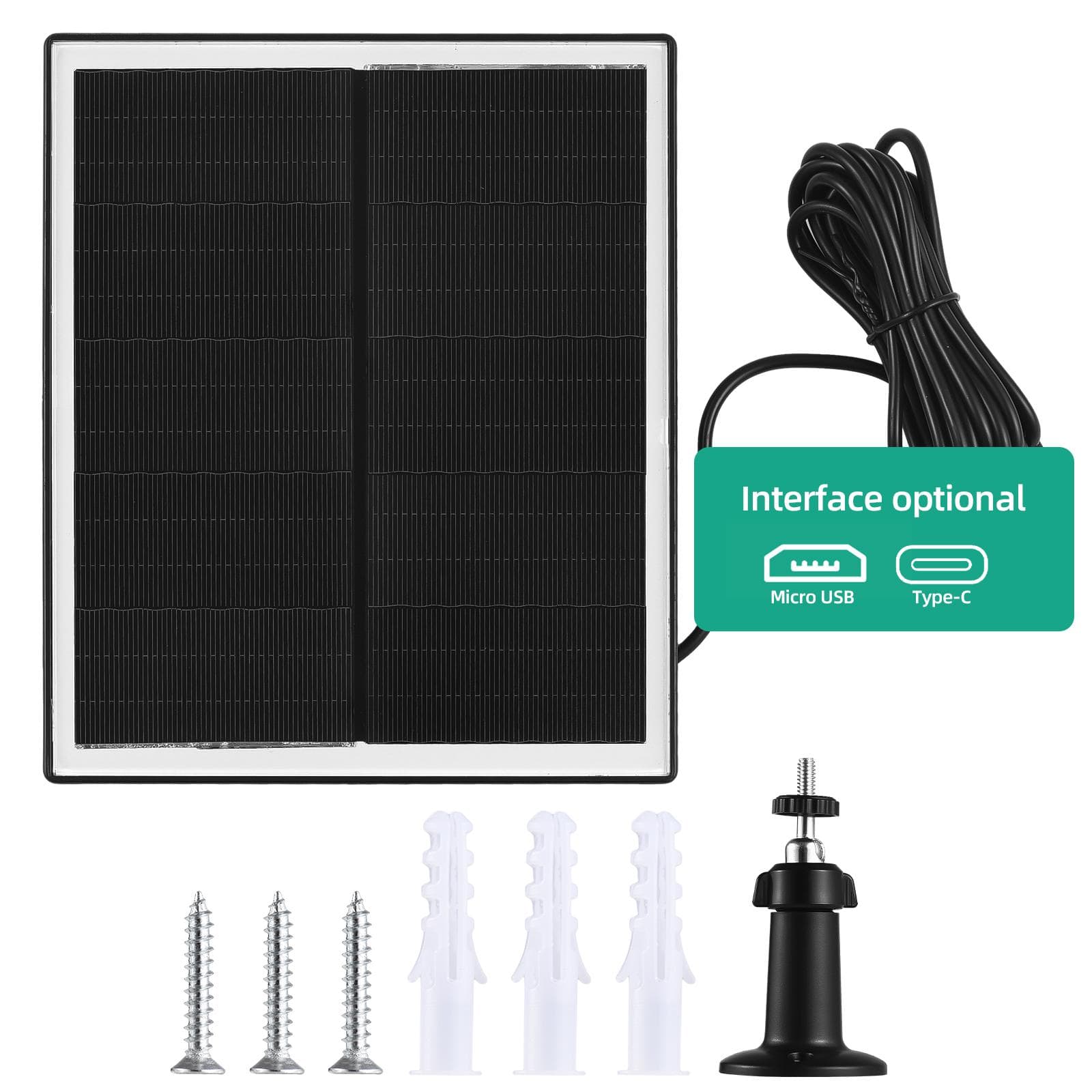 10W Solar Panel for Security Camera 5V Type-C Port Camera Solar Panel Charger with IP65 Waterproof Type C black