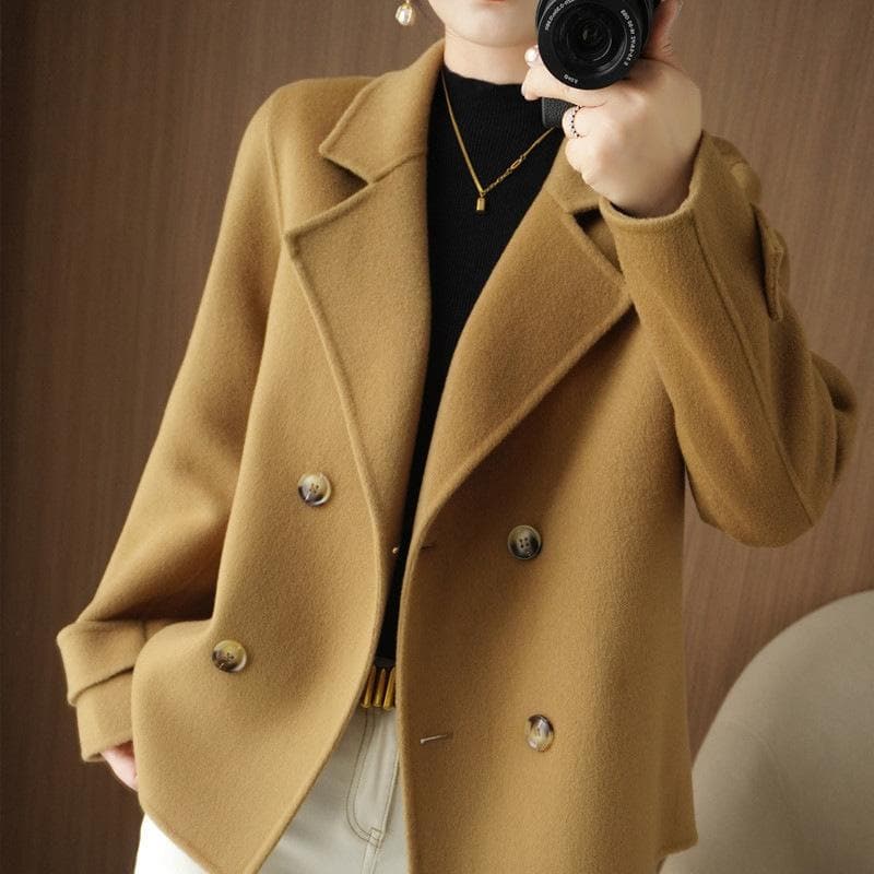 Loose Woolen Cardigan Coat Short Suit Collar Woolen Jacket M