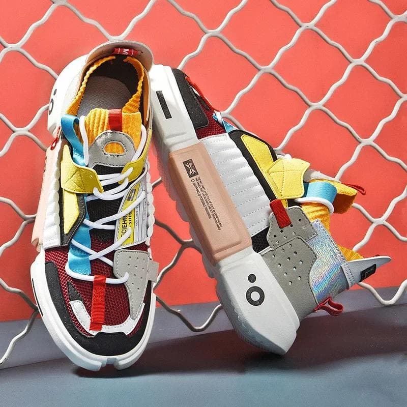 Fashion Men Shoes High Gang Couple Sneakers Flat Lace Up Korean Dad Shoes Trend Splicing Breathable Mesh Vulcanized Shoes 2024 46 multicolour