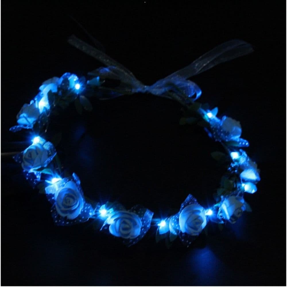 Flower Luminous Wedding Wreath Decoration LED Light Garland Women Headwear Crown Flower Headband blue
