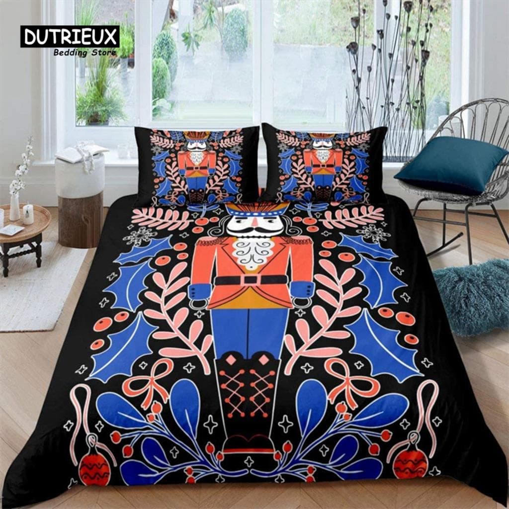 Cartoon Nutcracker Duvet Cover Set Christmas Tree Star Bedding Set Microfiber Royal Guarder Comforter Cover Twin King Queen Size EU single(135x200cm)