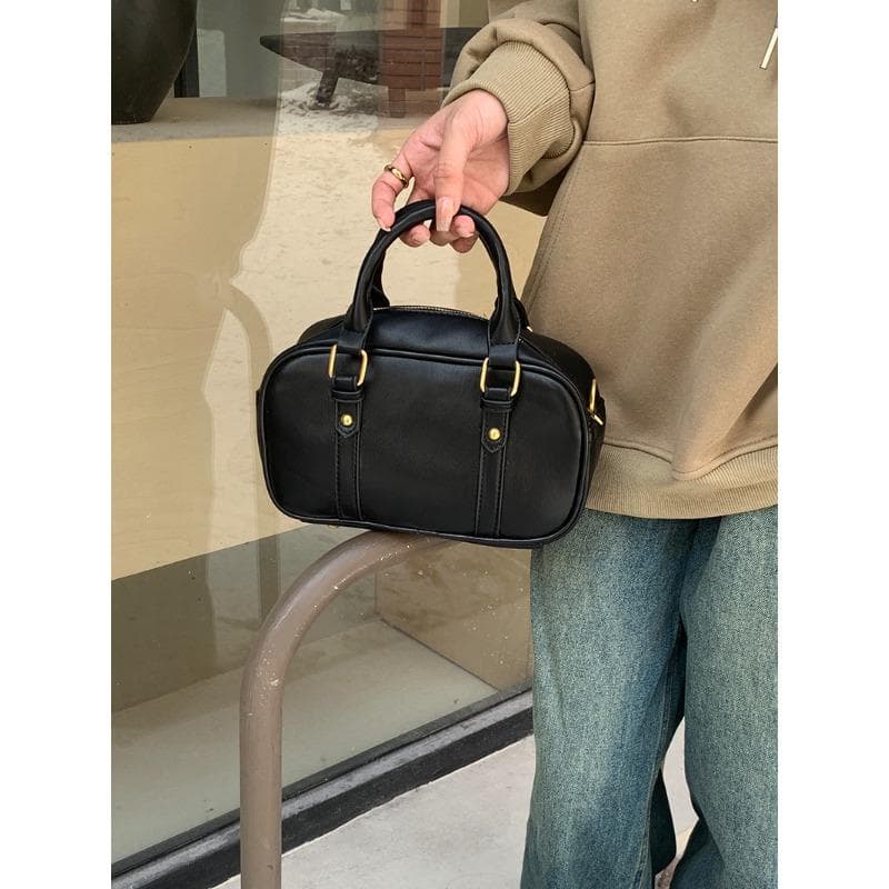 Woolen Hand-held Bowling Bag Vintage Preppy Print All-in-one Crossbody Bag black