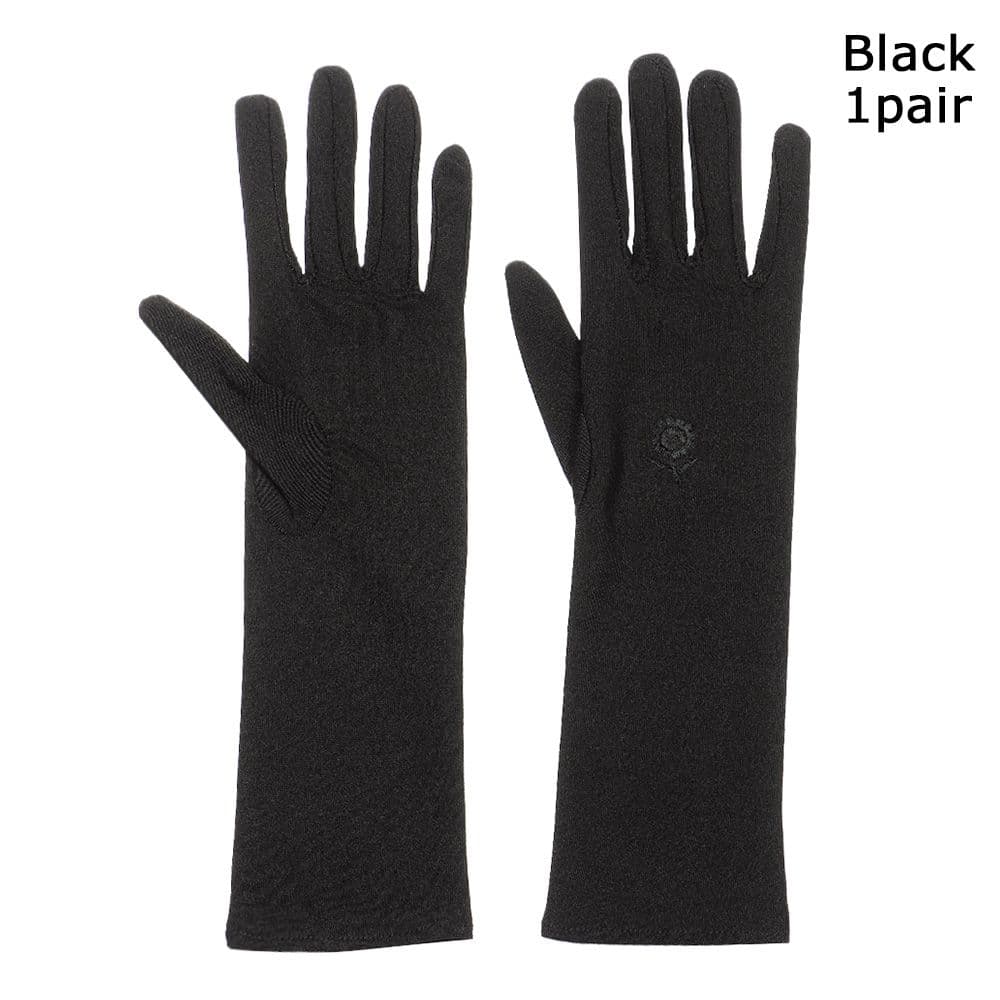 Women's mid length sun protection gloves Women's elastic anti slip driving gloves Breathable thin gloves black