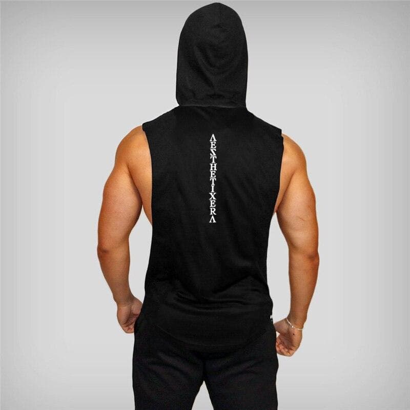 Muscleguys Muscleguys Brand Gym Clothing Fitness Hooded Tank Top Men Bodybuilding Stringer Tanktop Workout Singlet Sleeveless Hoodie Shirt L black