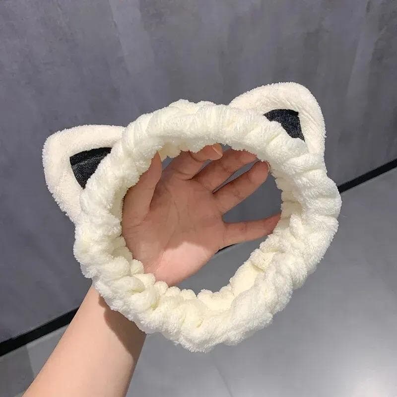 1PCS Face Wash Headband Hairband With Cat Ears Coral Fleece Cartoon Cute Creative Hair Accessories white