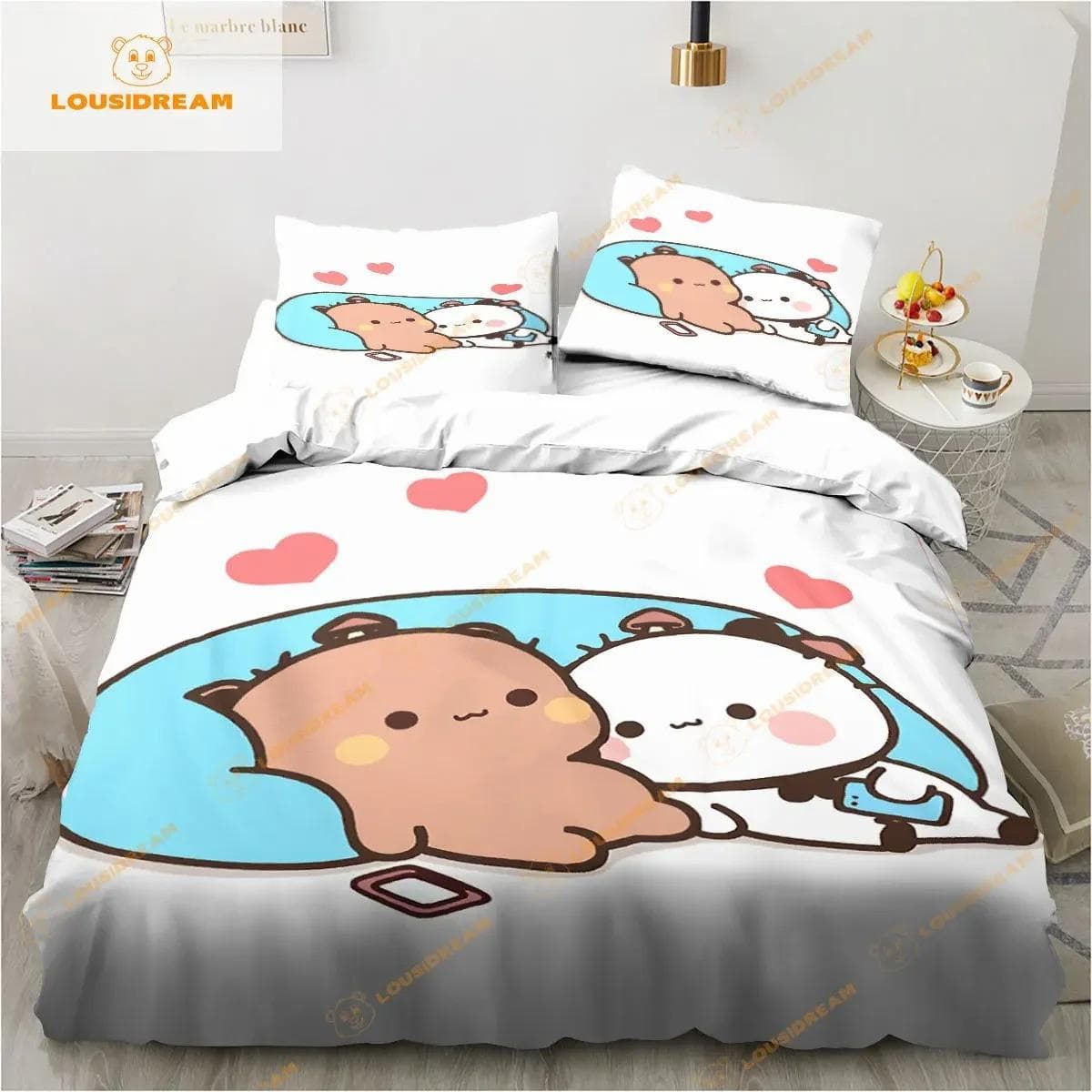 Bubu Dudu Cartoon Cute Bear Kawaii Christmas Gift King Twin Double Child Bedding Set Microfiber or Polyester Duvet Cover Set 70x133cm 2pcs