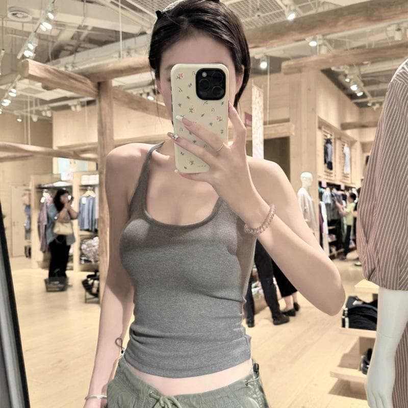 Black Suspender Vest for Women Slim Fit Sporty Base Shirt Sexy Chest Pad Sleeveless Top Summer L