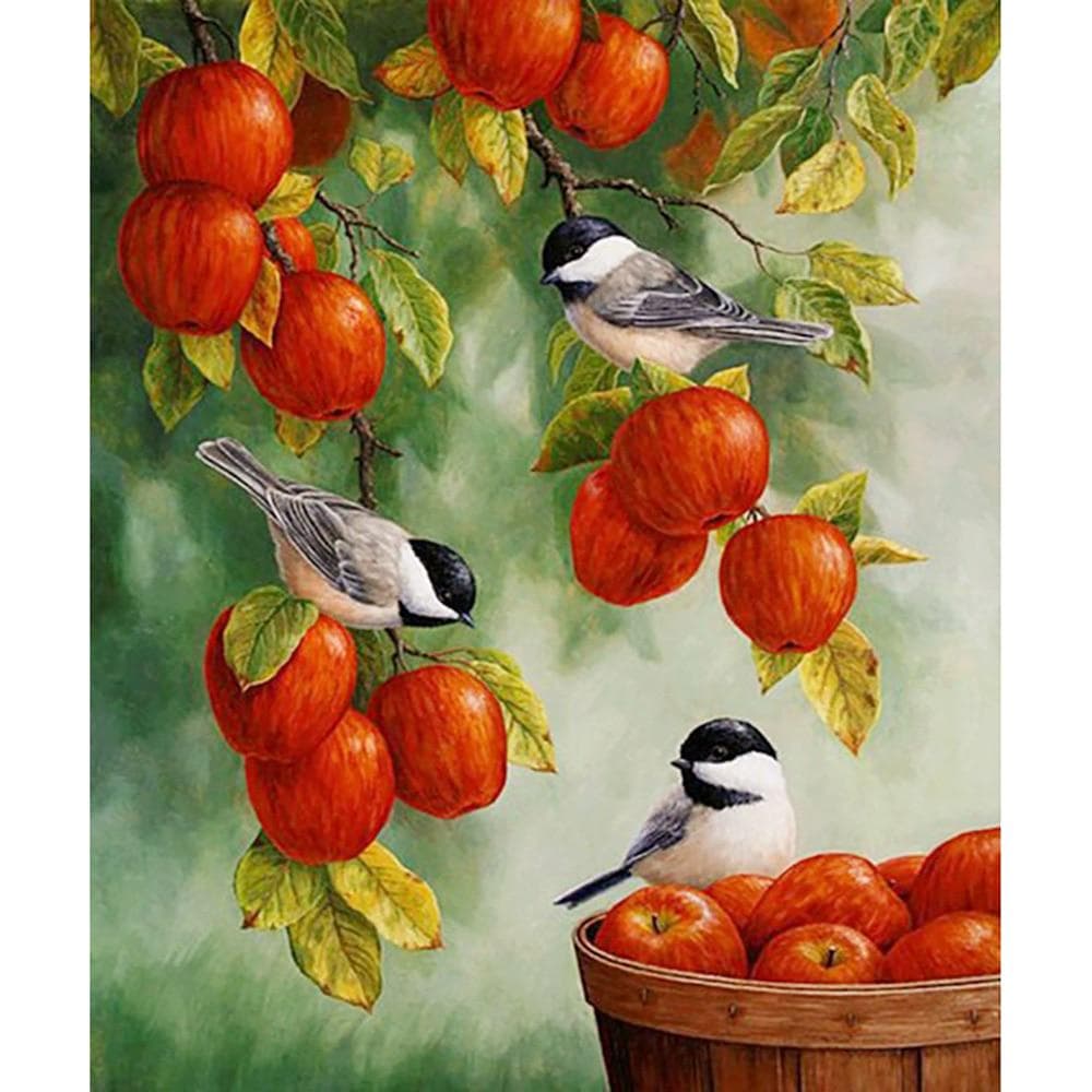 Diamond Painting Red Apples & Birds Full Round Diamond Mosaic Embroidery Sale Picture Of Rhinestones 20X30CM